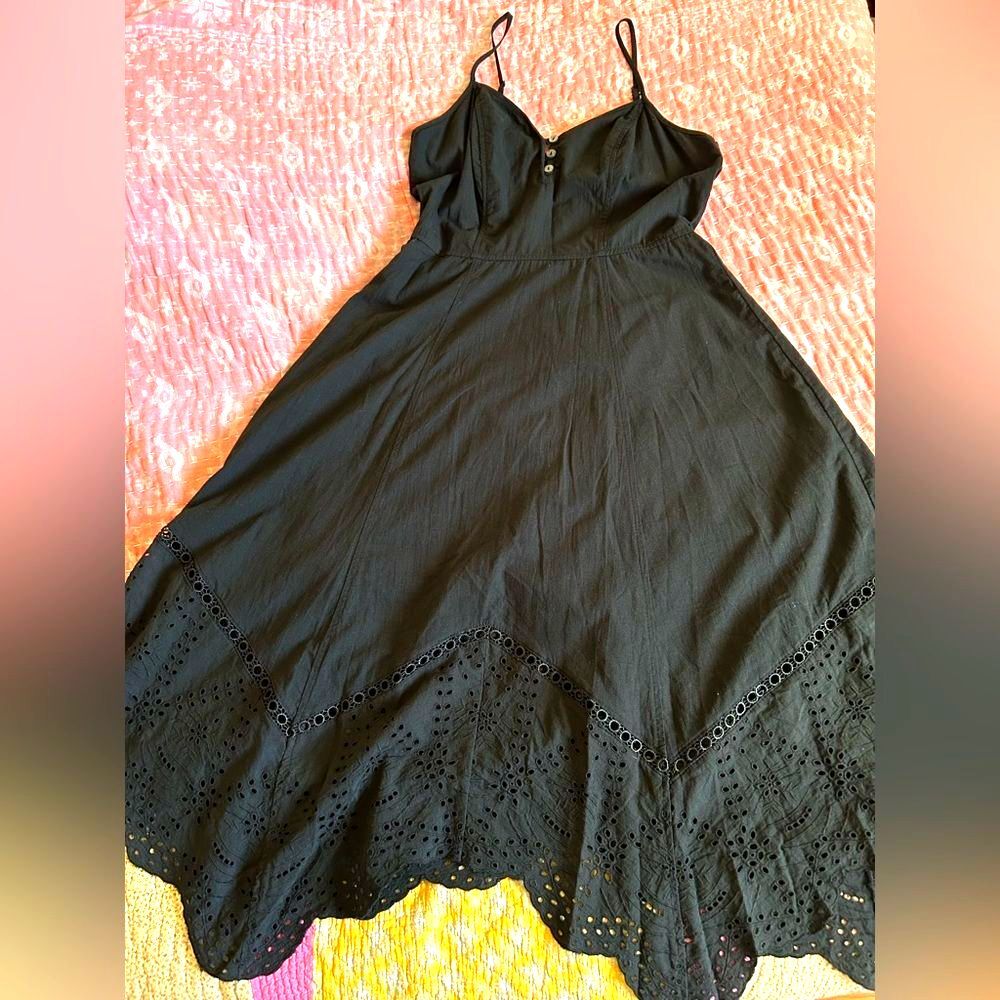 Whimsigoth Black Cotton Lace Handkerchief Hem Midi Dress Universal Thread Small - Picture 11 of 16